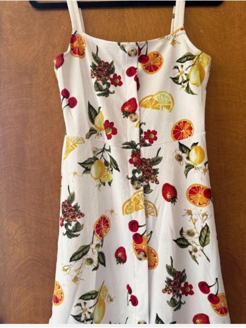 Derek Heart White Fruit-Print Sundress with Red & Yellow Accents